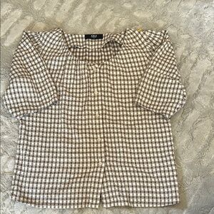 Able Brown and White Checkered Gingham Blouse size 7